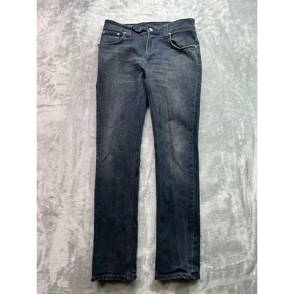 Nudie Jeans Mens Sz 31x32 Jean Thin Fin Black Dust Whiskered Faded Grunge Italy